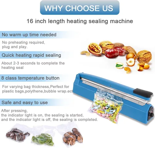 Miniatura 5 de Máquina selladora térmica por impulso de 16 pulgadas para bolsas de plástico, bolsas de PE PP y bolsas de papel Kraft, sellador de bolsas
