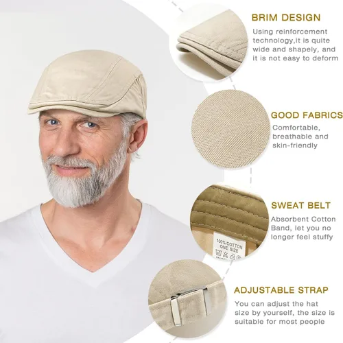Miniatura 2 de Newsboy Sombreros para hombre, gorra plana de algodón, ajustable, transpirable, irlandés, hiedra, sombrero de caza