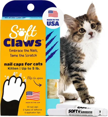 Soft Claws Fundas para Uñas de Gatos para Gatos Pequeños – (40 Fundas, Transparentes) - Fabricado en Estados Unidos - Desarrollado por Veterinarios
