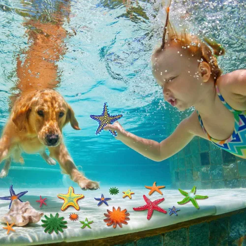 Miniatura 4 de YUJUN 16 juguetes grandes de piscina de buceo, playa colorida estrella de mar de verano natación bajo el agua, juguetes de piscina de goma suave