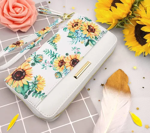 Miniatura 4 de Carteras para mujer, de piel sintética, tarjetero organizador con borla y correa de muñeca