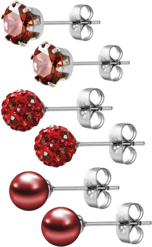 Miniatura 24 de JewelrieShop - Juego de aretes de tuerca de acero inoxidable con circonitas cúbicas y perlas de imitación, 3 pares de 0.236 in