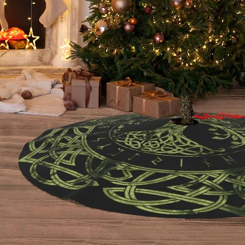Miniatura 6 de Life of Tree - Alfombra de falda de árbol de Navidad de celtas vikingos de 36 pulgadas, suministros divertidos de decoración de fiesta para Navidad