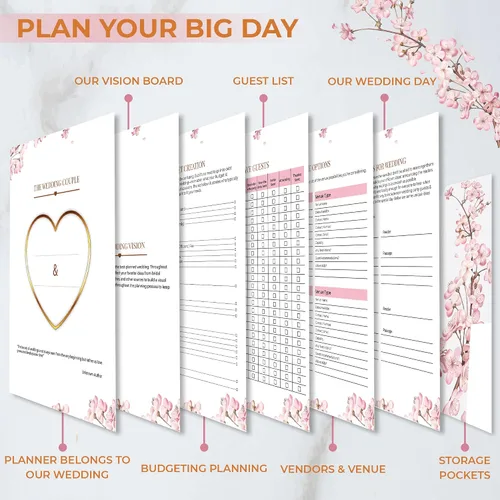 Miniatura 4 de Hermoso planificador de boda nupcial – 9 x 11 pulgadas planificador de bodas libro y organizador con 5 secciones con pestañas, 144 páginas
