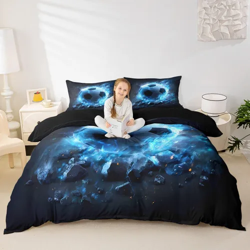 Miniatura 10 de jejeloiu Juego de ropa de cama de fútbol para niños, tamaño individual, juego de funda de edredón de fútbol para niños y niñas, funda de edredón
