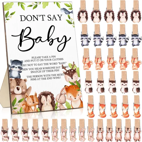 Miniatura 13 de Unittype 51 Piezas No Digas Bebé Juego de Baby Shower Regalos Incluye Letrero de Baby Shower Tema Abeja y 50 Mini Pinzas de Ropa de Abeja para Niños