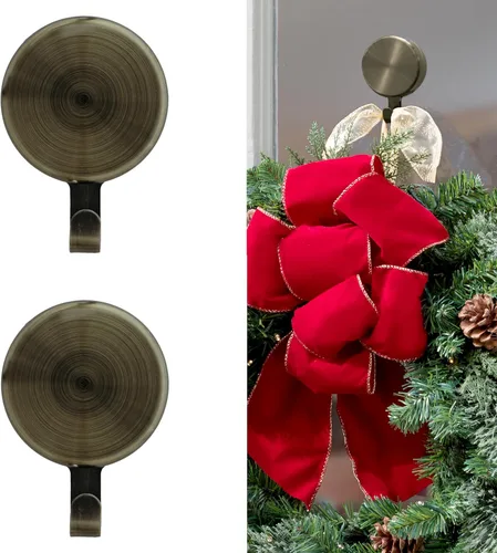 Miniatura 5 de Haute Decor Attract - Colgador magnético para corona (latón antiguo), juego de 2 imanes para 2 puertas/superficies de metal o 1 puerta o ventana