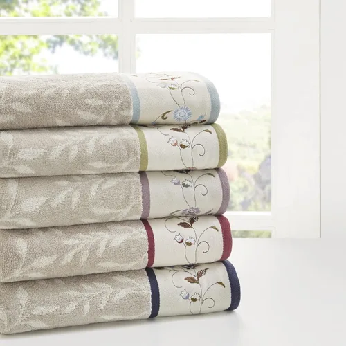 Miniatura 9 de Madison Park Serene - Juego de toallas de baño 100% algodón con diseño floral lujoso bordado en algodón jacquard, toallas decorativas para baño