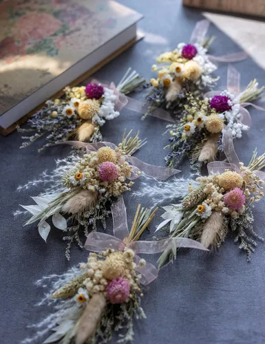 Miniatura 3 de Juego de 6 mini ramos de flores secas, mini ramo rosa, decoración de platos de fiesta, caja de propuesta de dama de honor y niña de las flores
