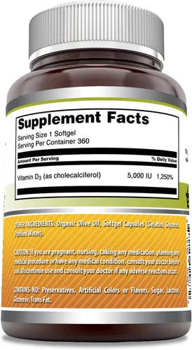 Miniatura 2 de Amazing Formulas Vitamina D3 en aceite de oliva Suplemento de 5000 UI, cápsulas blandas, sin OMG, sin gluten, fabricado en Estados Unidos
