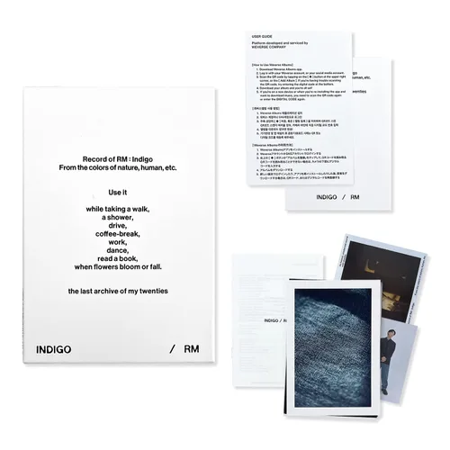 RM de BTS Indigo Weverse Álbumes Ver. Caja exterior + libro de letras + tarjeta postal + tarjeta de fotos + tarjeta de fotos + foto instantánea +