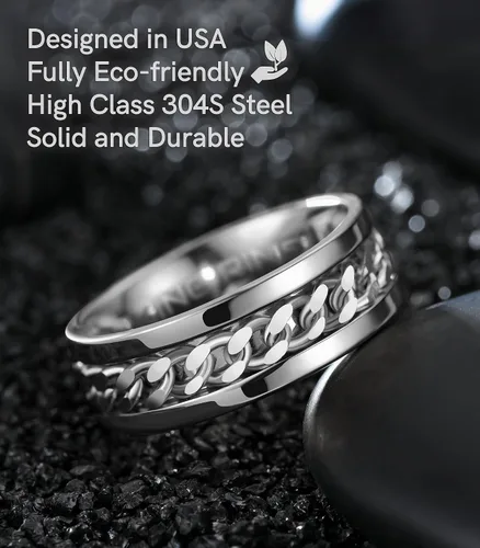 Miniatura 3 de King Ring Anillo giratorio de 0.315 pulgadas, anillo plano pulido fino para hombres y mujeres con cadena cubana, diseñado en Estados Unidos