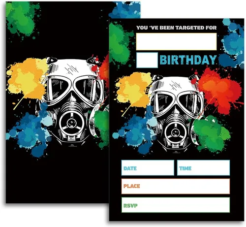 FujLoy Invitaciones de fiesta de cumpleaños de paintball, invitaciones de paintball, tarjetas de invitaciones de fiesta de paintball (066)