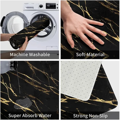 Miniatura 5 de Alfombras de baño negras y doradas para decoración de baño, alfombra de baño de mármol absorbente, alfombra antideslizante para piso, alfombras