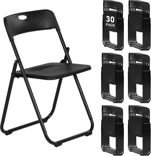 Miniatura 9 de Paquete de 10 sillas plegables de plástico negro, asientos comerciales apilables portátiles para interiores y exteriores con marco de acero