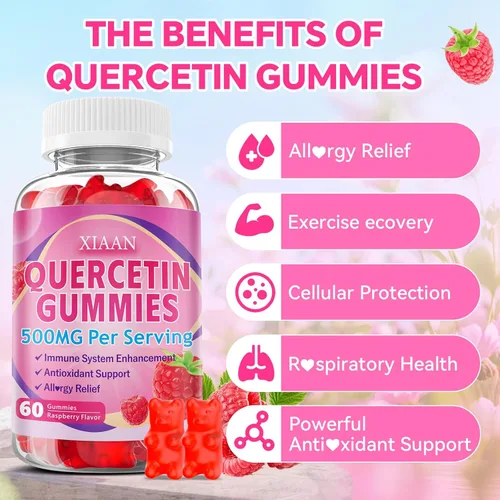 Miniatura 4 de Gomitas de quercetina de 500 mg para niños y adultos, suplementos de quercetina orgánica con bromelina, zinc, vitamina C y D3, antioxidante y salud
