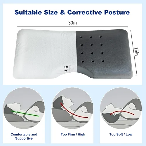 Miniatura 6 de MLILY Almohada cervical para dormir de lado, almohada cervical para el dolor de cuello, almohada de espuma viscoelástica con infusión de carbón