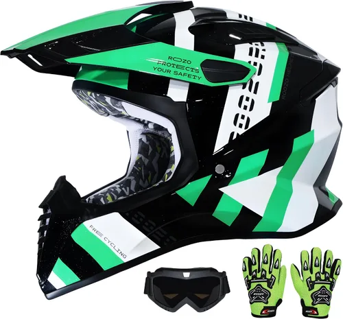 Miniatura 11 de Casco de motocross aprobado por DOT con visera para niños, juego de casco de motocross ATV de cara completa con gafas y guantes, motocicleta