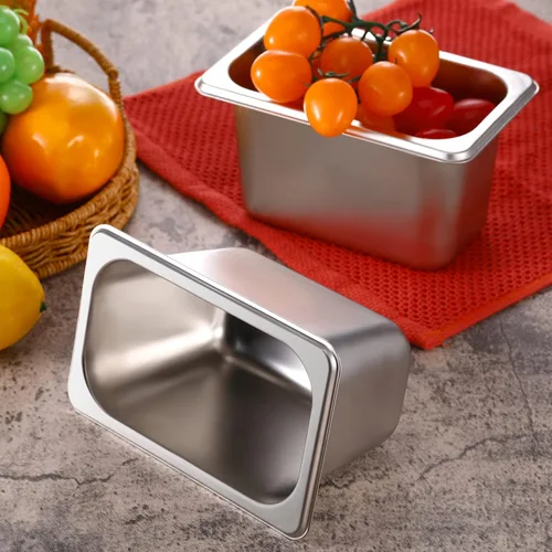 Miniatura 4 de Thenshop Paquete de 10 sartenes de acero inoxidable de tamaño 1/9 de 4 pulgadas de profundidad, bandejas de metal para mesa de vapor