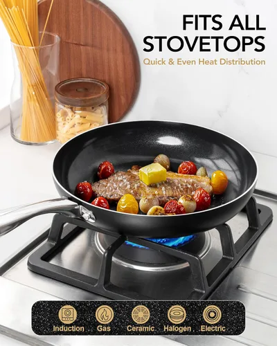 Miniatura 5 de MICHELANGELO Sartén pequeña – Sartén antiadherente de 8 pulgadas con tapa, sartenes de cerámica no tóxicas con mango de acero inoxidable, sartén
