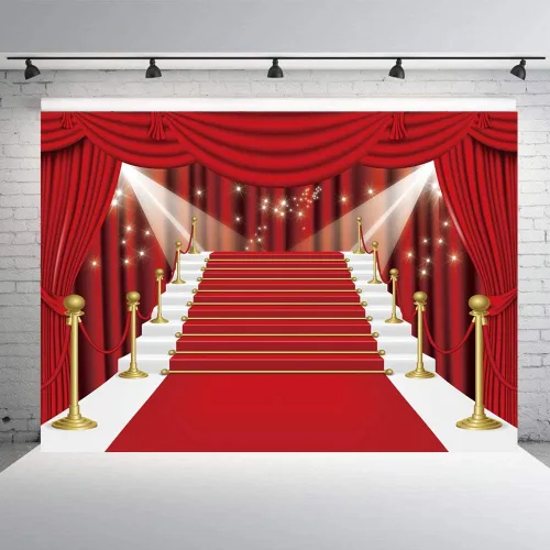 INRUI Cortina roja para fotografía de escenario, alfombra roja, estrellas, celebridad, fiesta, telón de fondo (7 x 5 pies)