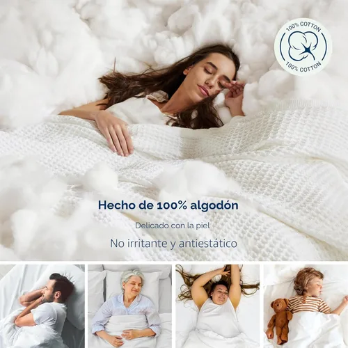 Miniatura 3 de Bedsure Gentlesoft - Manta grande de 100 % algodón para sofá, 50 x 70 pulgadas, transpirable y suave, manta de punto gofre para oficina, color blanco