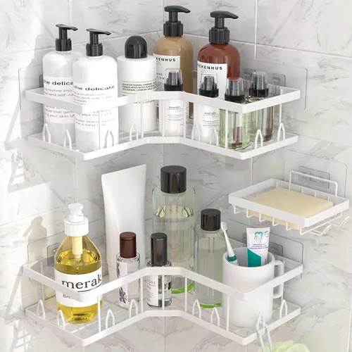 Miniatura 13 de Organizador de Ducha Adhesivo, Estantes de Ducha de Gran Capacidad para Interior de Ducha, Organizador y Almacenamiento de Ducha de Baño Sin