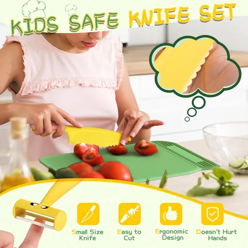Miniatura 4 de Montessori Herramientas de cocina para niños pequeños, cuchillo para cocina real, juego de cuchillos para niños pequeños con caja de almacenamiento