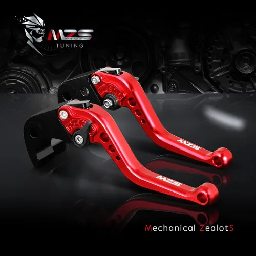Miniatura 6 de MZS Palancas de embrague y de freno, cortas, ajustables, para motocicleta, rojo