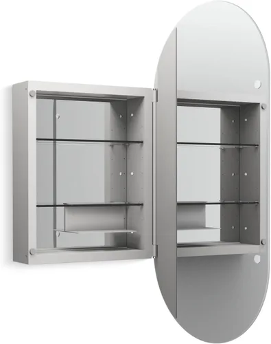 Miniatura 25 de Kohler 35573-BNL Verdera® - Espejo de gabinete de medicina enmarcado, diseño cápsula, interior espejado, gabinete de baño, estantes de vidrio