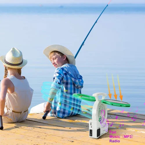 Miniatura 2 de Ventilador solar multifunción, ventilador eléctrico de camping al aire libre de 4000 mAh con panel solar, MP3/lámpara de mesa/antorcha/función