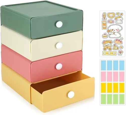 Miniatura 8 de Organizador de escritorio de 2 piezas, cajas de almacenamiento apilables con 2 cajones de plástico, cajones organizadores de escritorio con 2