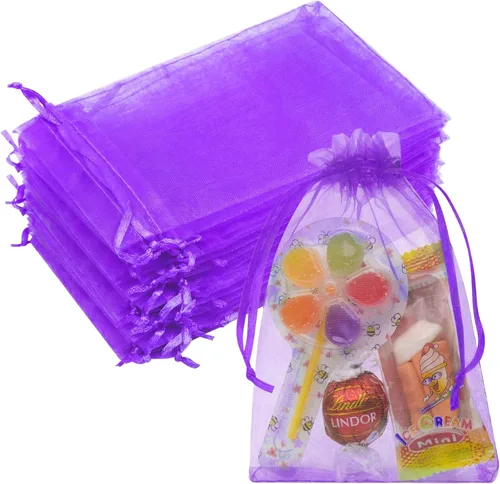 Miniatura 9 de Bolsas de organza de 3x4 pulgadas, 50 paquetes de pequeñas bolsas de regalo de malla con cordón, bolsas de muestra para fiesta, boda, baby shower