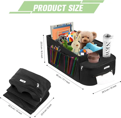 Miniatura 2 de FUNNy elf Organizador de asiento de pasajero, almacenamiento plegable para automóvil con particiones y 4 portavasos para asiento delantero o trasero