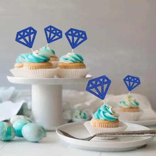 Miniatura 5 de 24 piezas de anillos de diamantes para cupcakes con purpurina azul profundo, anillos de boda, para boda, compromiso, aniversario, fiesta de San