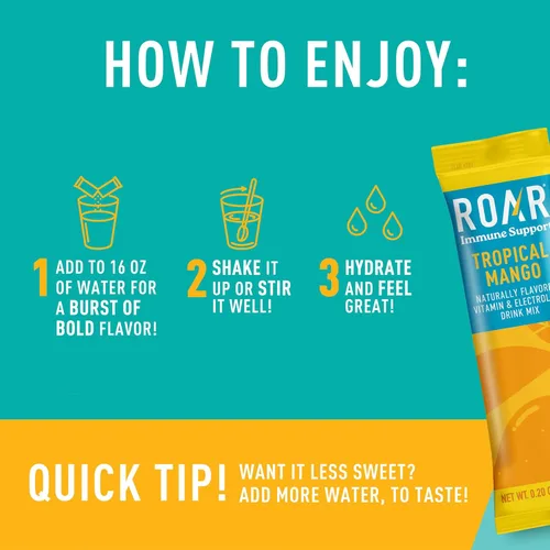 Miniatura 5 de ROAR Polvo de apoyo inmunológico, paquetes de hidratación con zinc y saúco, electrolitos en polvo, sin OMG, sin gluten, mango tropical, 12