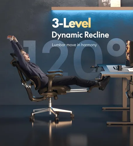 Miniatura 8 de FLEXISPOT Sentinel Silla ergonómica para juegos con reposabrazos 3D lumbares adaptables de doble ala de 120°, 3 posiciones, respaldo ajustable