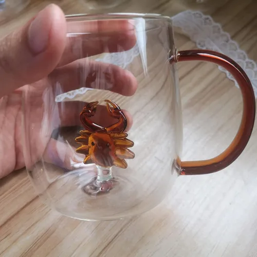 Miniatura 18 de Vasos de vidrio, patrón tridimensional transparente, bebidas de bar, taza de café helado, vaso de jugo, transparente (taza de delfin)