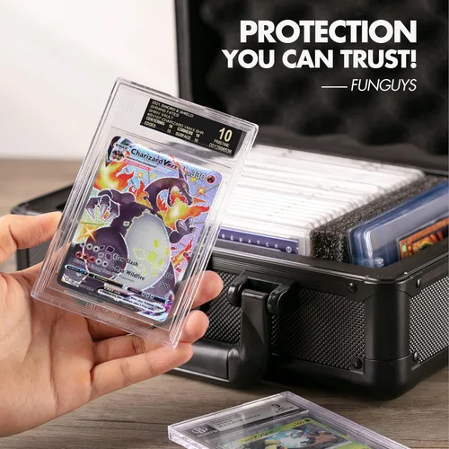 Miniatura 5 de FunGuys Caja de Almacenamiento Moderna para Tarjetas Clasificadas, Aluminio Negro, Capacidad para 43 Losas, Tarjetas de Deportes y Pokémon, PSA