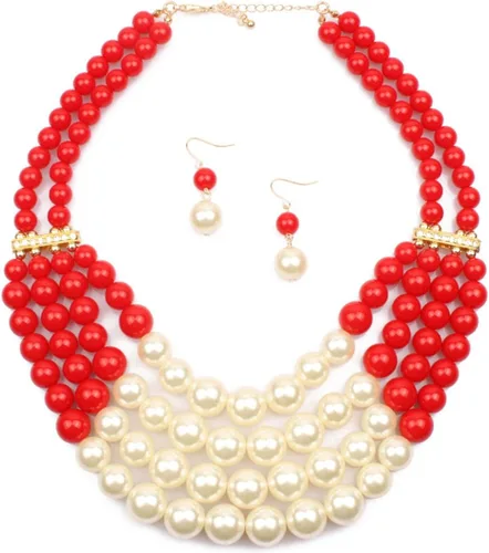 Miniatura 2 de Shineland - Gargantilla hecha a mano con cuentas de imitación multicapa, Plástico, Collar de gargantilla con cuentas de perlas de imitación