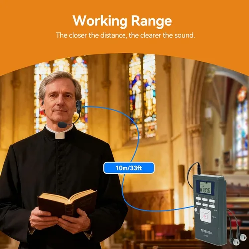 Miniatura 3 de Sistema de traducción para iglesia Retekess con 1 transmisor TR503 y 5 receptores de radio FM PR13, sistema de audición asistida para iglesia