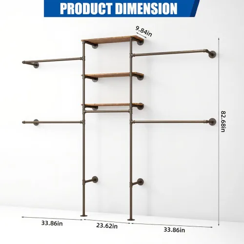 Miniatura 3 de KaKaBB Perchero de ropa estilo tubería industrial - Perchero de ropa de alta resistencia para montar en la pared, sistema de armario en esquina