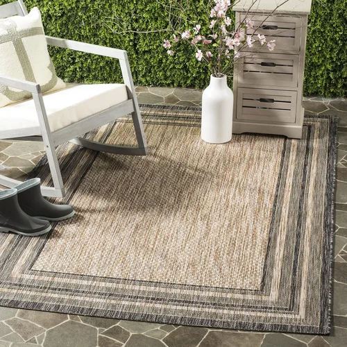 Miniatura 89 de SAFAVIEH Alfombra lavable al aire libre Courtyard Collection – 4' x 5'7", beige oscuro y beige, no desprende pelusa y fácil de limpiar, ideal