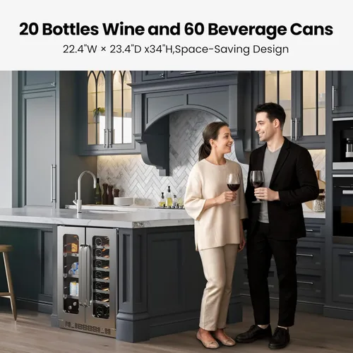 Miniatura 8 de Whynter Refrigerador de vino y bebidas de doble zona de 24 pulgadas, 20 botellas, 60 latas, refrigerador de vino con puerta de vidrio, enfriador