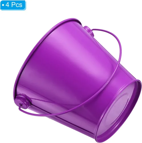 Miniatura 4 de PATIKIL Cubos de metal de colores de 4.7 pulgadas, paquete de 4 cubos para lápices, contenedores redondos de metal con asas para manualidades