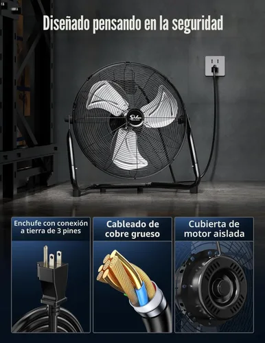 Miniatura 5 de Simple Deluxe HIFANXFLOOR12VX2 - Ventiladores de piso con 3 velocidades y diseño industrial, hecho de metal resistente, de alta velocidad