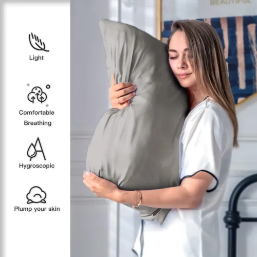 Miniatura 3 de Funda de almohada de seda para cabello y piel, suave, transpirable y sedosa, juego de fundas de almohada 100% tamaño estándar de 2 piezas, fundas