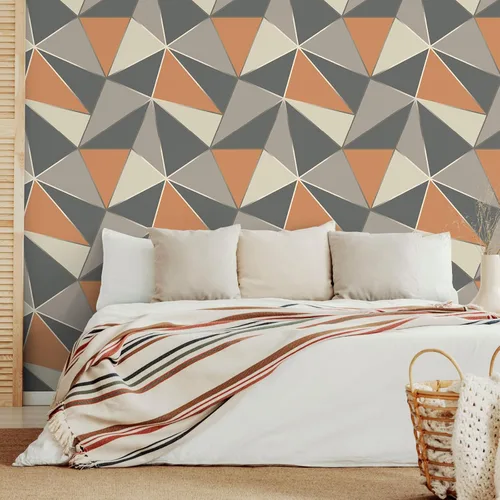 Miniatura 3 de VEELIKE Apex - Papel tapiz geométrico para despegar y pegar, papel tapiz geométrico gris naranja de 17.7 x 354 pulgadas, papel tapiz removible