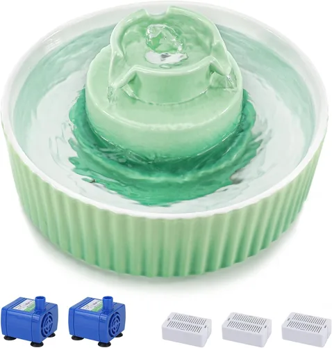 Miniatura 11 de Fuente de Agua de Cerámica para Gatos Lawfery, Fuente para Gatos de 2.1L/71oz con 3 Filtros de Carbón y 2 Bombas de Agua, Fuente de Agua