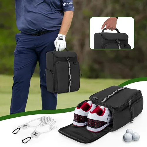Miniatura 5 de GOBUROS Bolsa para zapatos de golf con capacidad para un par de zapatos de hombre de EE. UU. 14, portador de zapatos de golf con soportes